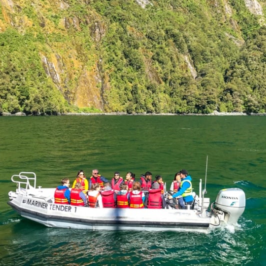 Boating through Milford Sound2
