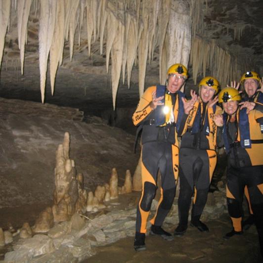 Group by Stalactites in the Nile River Caves