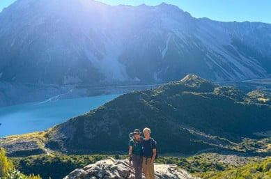 Day 2 happy couple on hike in Mt Cook National Park