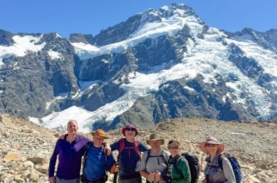 Day 2 happy guests hiking in Mt Cook National Park