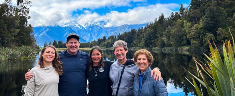guide rach and guests at lake matheson