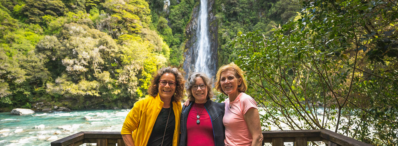 waterfall valley new zealand steep torrent group mountain blue