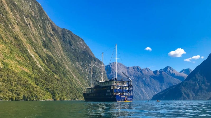 Overnight boat in Milford Sound