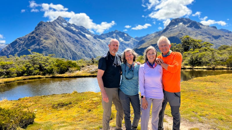 Four of our guests at Key Summit on the Routeburn Track. 