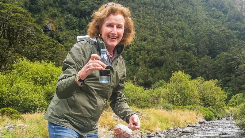 Drinking water from the river in Fiordland