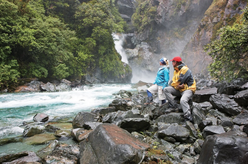 Spring hiking in New Zealand by Little Homer Falls