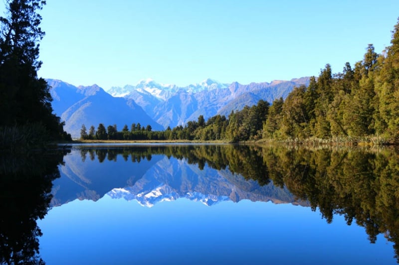 Lake Matheson reflections among New Zealand glaciation