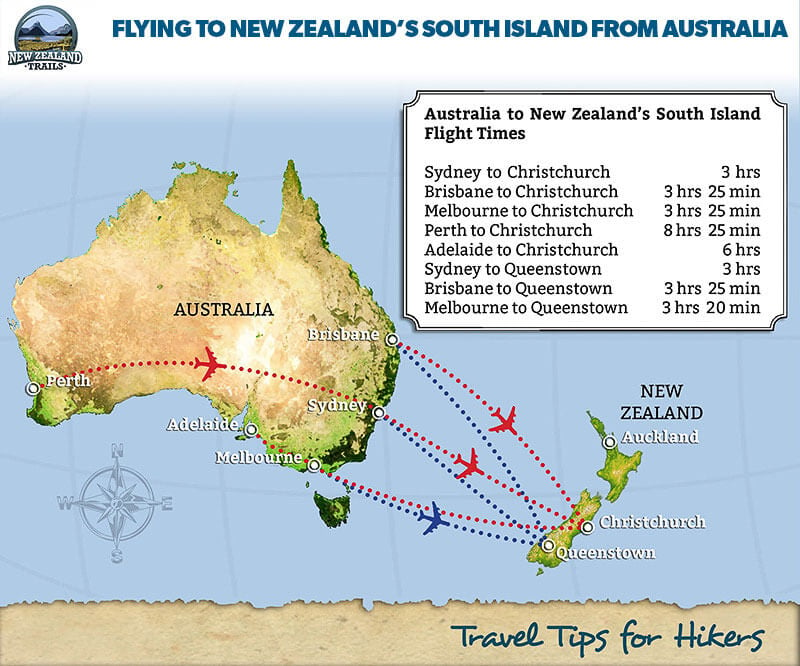 Australia to South Island New Zealand flight map