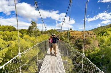 day 1 two happy guests exploring arrowtown