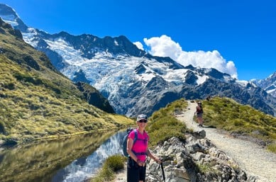 mp 2 smiling guest hiking mt cook national park