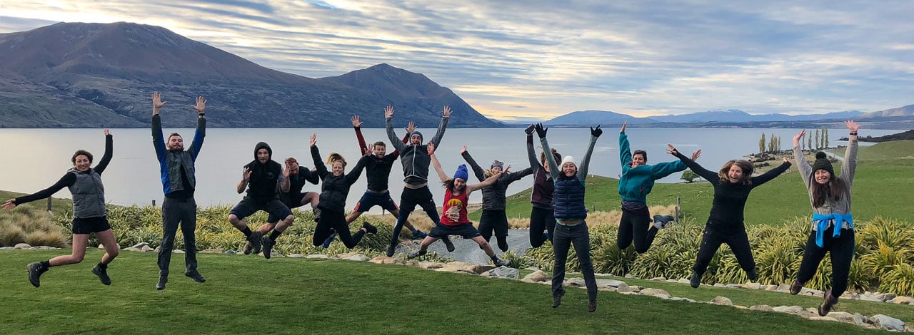 New Zealand hiking tour team at Ohau