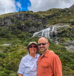 Couple at Routeburn Track Falls, Otago New Zealand