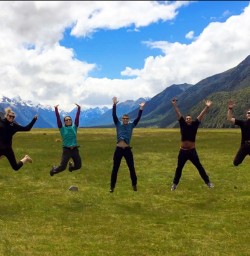 Group jumping at Eglinton Valley