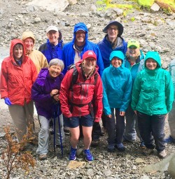 Our super-guide Kim demonstrating the correct way to wear a rainjacket! Arthurs Pass National Park