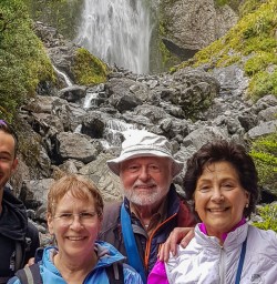 Group at Devils Punchbowl Waterfall New Zealand