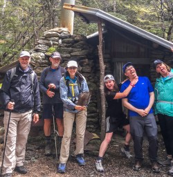 Group at Sam Summers Hut around Lake Wakatipu, Otago New Zealand