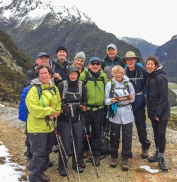 Group atop of the Routeburn track valley, Otago New Zealand
