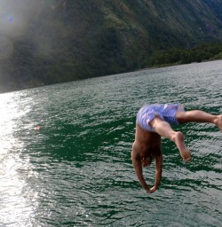 A quick evening dip in Milford Sound