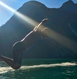Jumping into Milford Sound