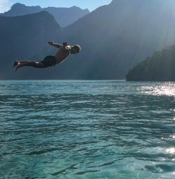 Jumping off Milford Sound boat