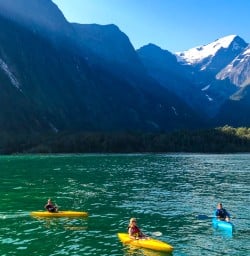 Paddling through Milford Sound