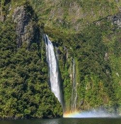 Rainbow waterfall Milford Sound