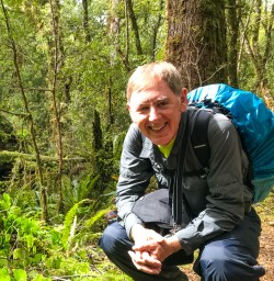 Admiring ferns on the Hollyford track