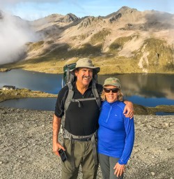 Couple above Lake Angelus, Nelson Lakes National Park, Tasman New Zealand