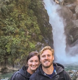 Couple at Hidden Falls, Hollyford Track, Fiordland National Park Southland New Zealand