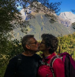 Loving couple at the Hollyford track, Fiordland New Zealand