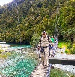 Crossing the finish line of the Hollyford Track!