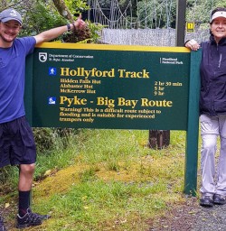 Group at Hollyford Track river, Fiordland New Zealand