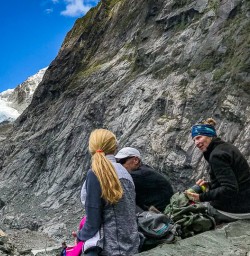 Guests admiring Franz Josef glacier