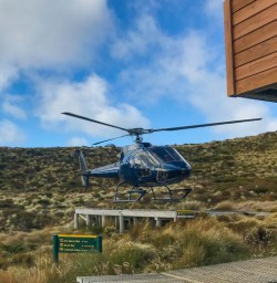 Helicopter at Luxmore Hut