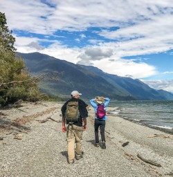 Walking along Hollyford Track river, Fiordland National Park Southland New Zealand