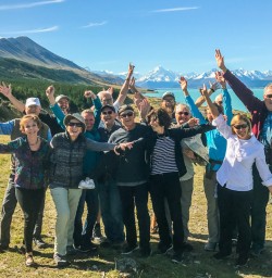 Group at Lake Pukaki, Aoraki / Mount Cook in the background, Canterbury New Zealand