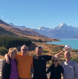 Group at Lake Pukaki with Aoraki Mount Cook in the background, Canterbury New Zealand