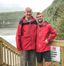 Guide and Guest at Punakaiki Pancake Rocks and Blowholes, Porarari National Park West Coast New Zealand