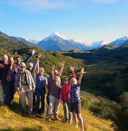 happy hiking group at mount cook