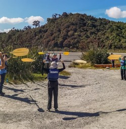 Practicing kayak at Okarito Lagoon, West Coast New Zealand