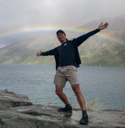 Rainbow at Devils Punchbowl falls, Canterbury New Zealand