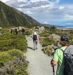Walking the Hooker Valley Track Bridge, Canterbury New Zealand