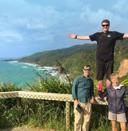 Our Masterpiecers at a lookout on New Zealand's wild west coast