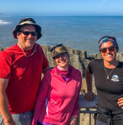 Couple and guide at Punakaiki pancake rocks, West Coast New Zealand