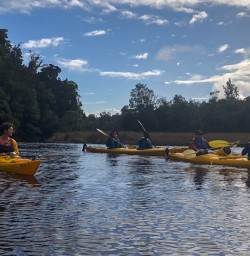 Kayaking group at Okarito lagoon, West Coast New Zealand