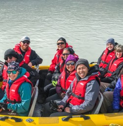 Group at Tasman Glacier, Canterbury New Zealand
