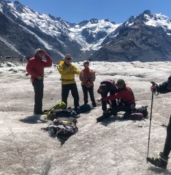 Group at Tasman Glacier, Canterbury New Zealand
