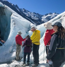 Group at Tasman Glacier, Canterbury New Zealand