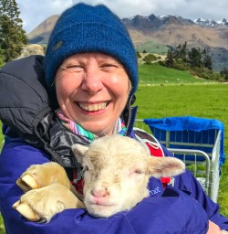 Guest and lamb at Queenstown farm