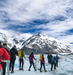 Guests hiking on Tasman glacier